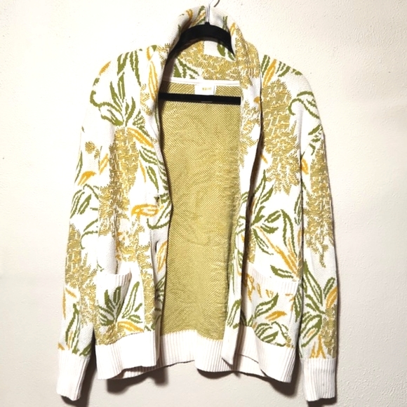 Maeve Anthropology Tropical Pineapple Knit 100% Cotton Cardigan Size M Like New - Picture 2 of 14